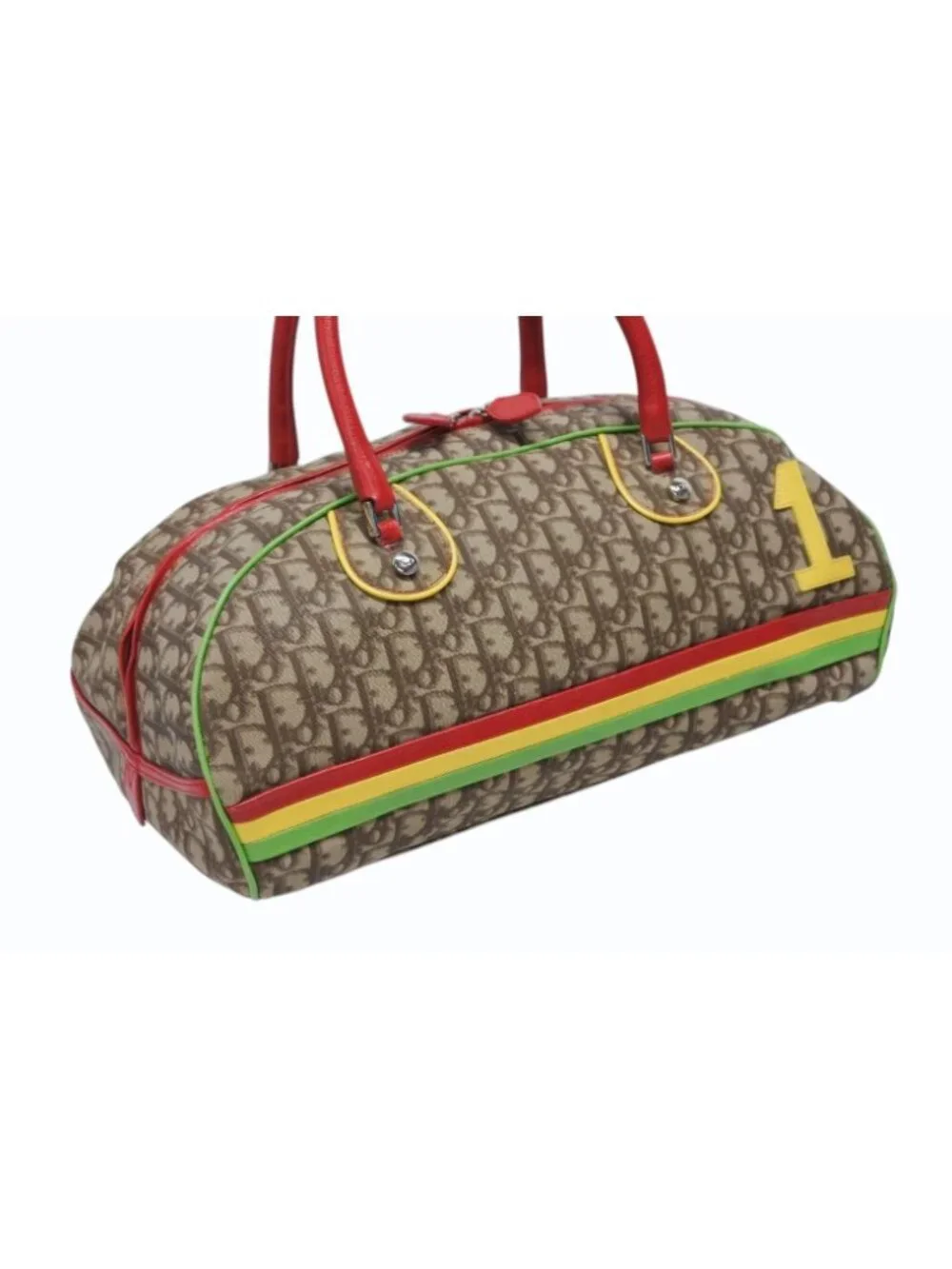 Dior Boston Bag Trotter Rasta Color Brown Silver